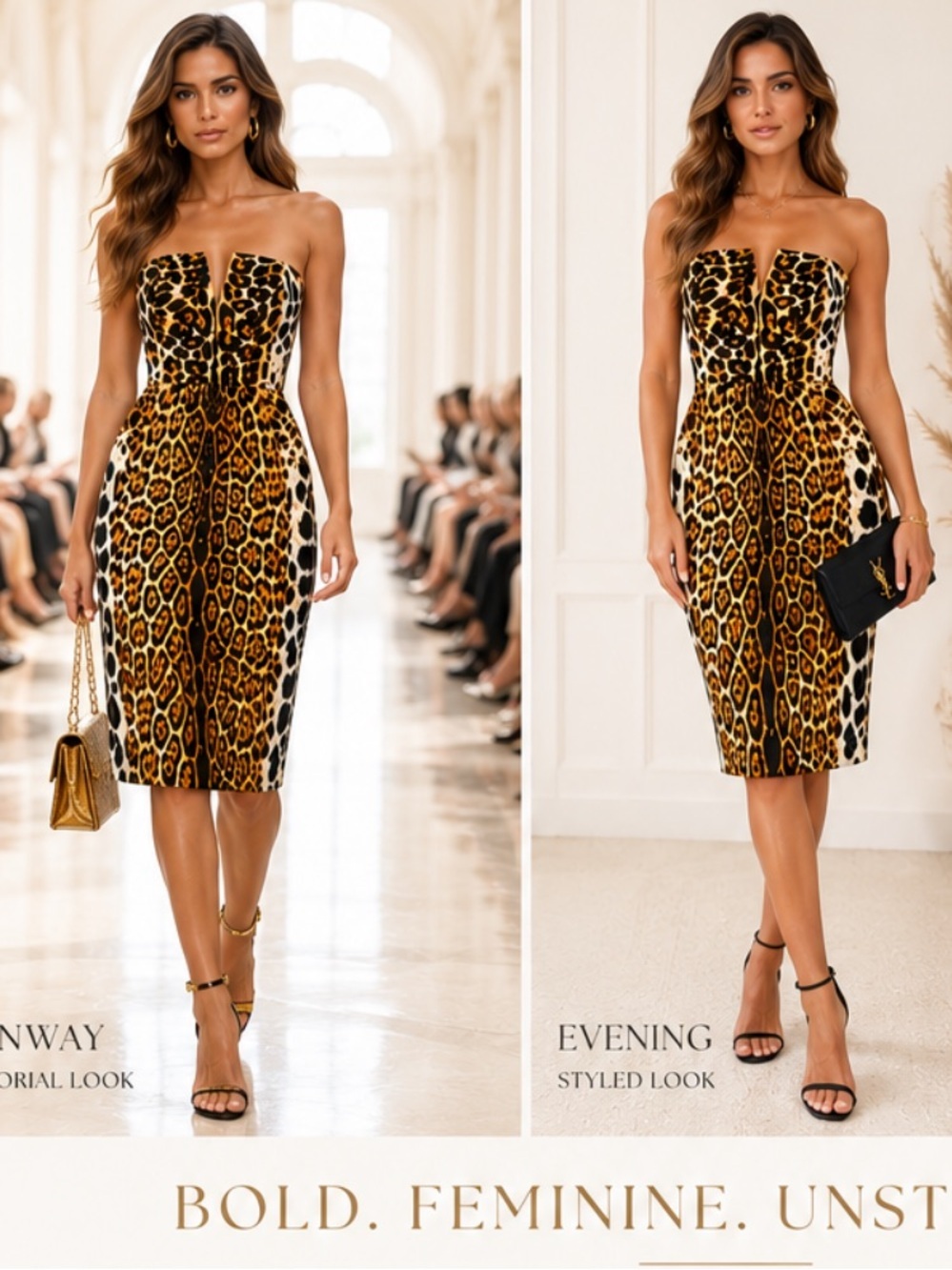 Yves Saint Laurent Vintage Leopard Print Strapless Dress Size 38